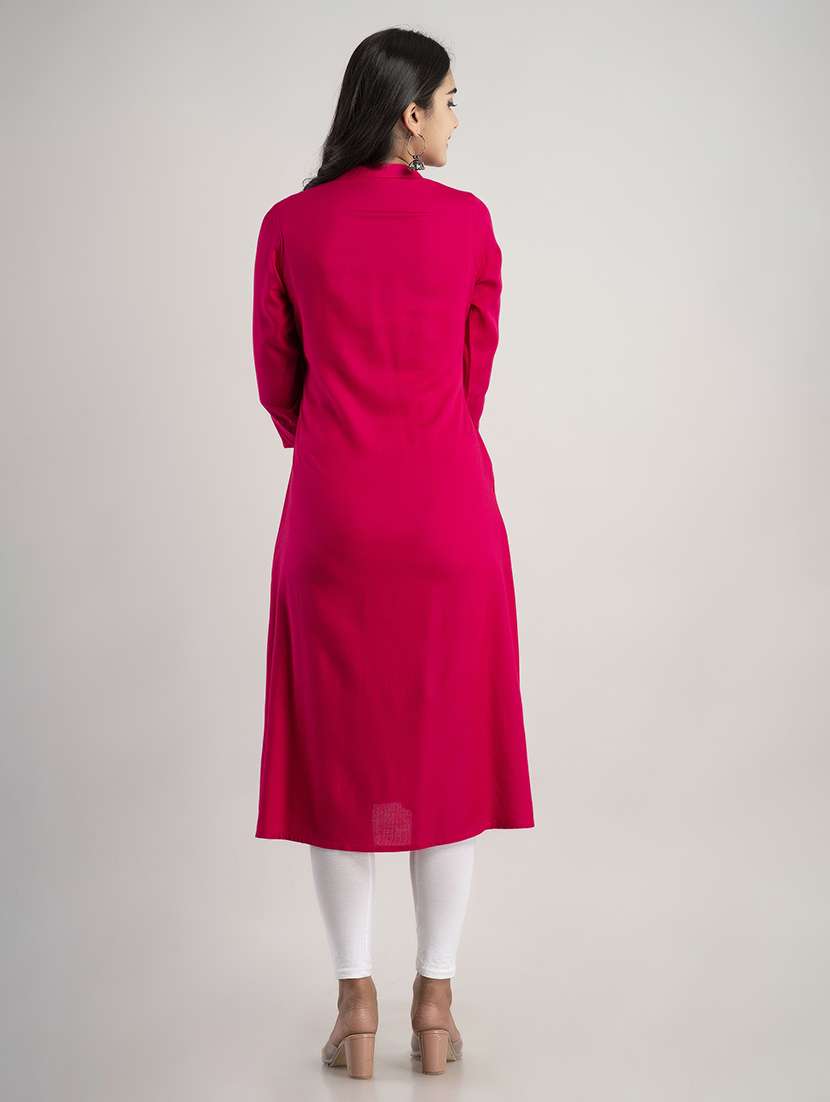 women solid three quarter sleeve a-line kurta - 22514971 -  Standard Image - 4