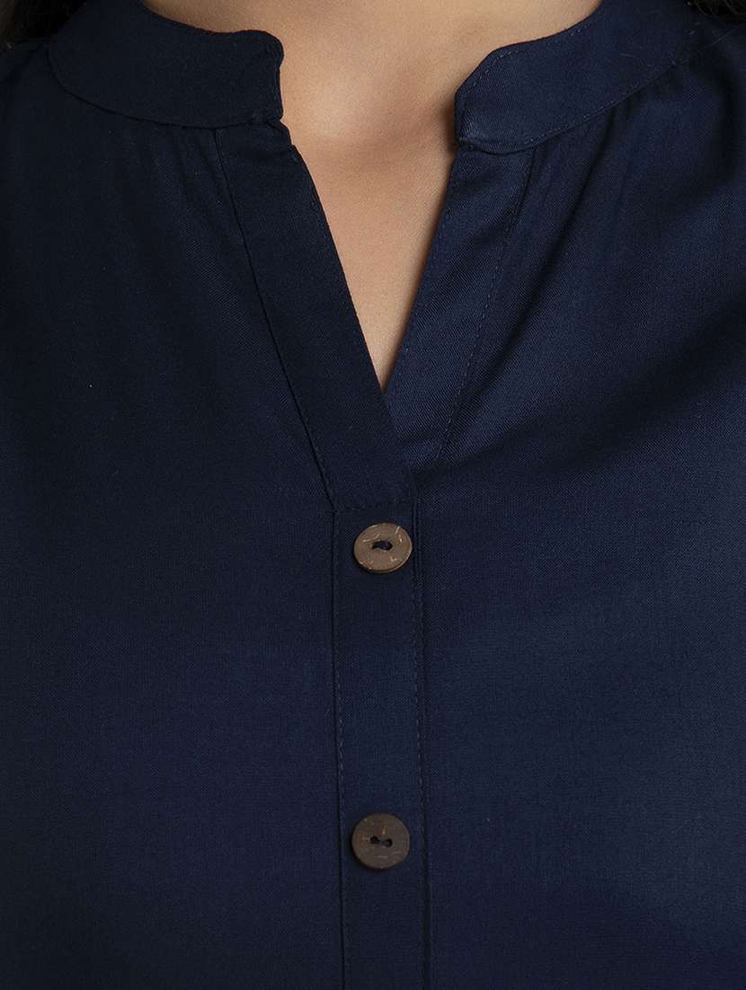 women solid three quarter sleeve a-line kurta - 22514972 -  Standard Image - 1