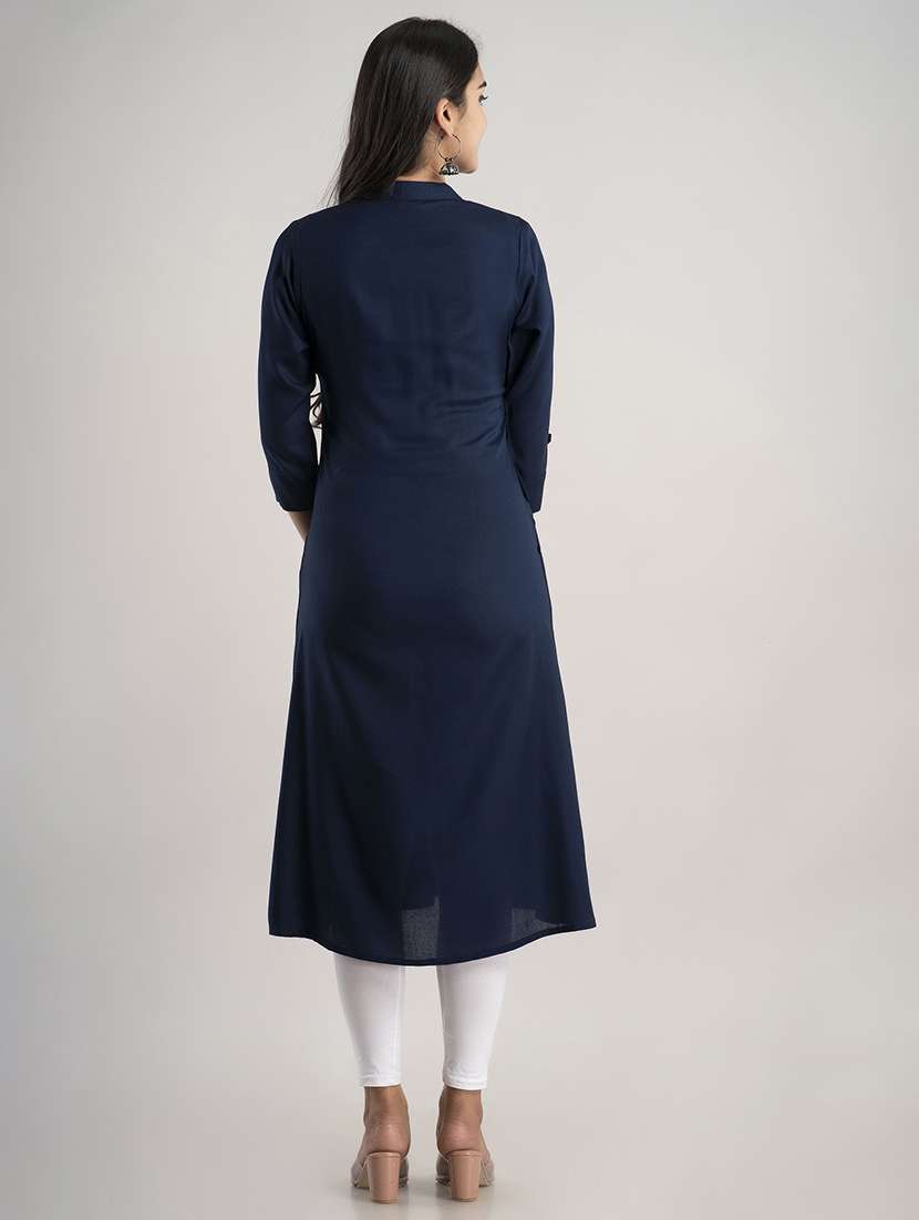 women solid three quarter sleeve a-line kurta - 22514972 -  Standard Image - 4