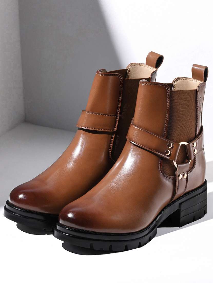women tan high-tops boot