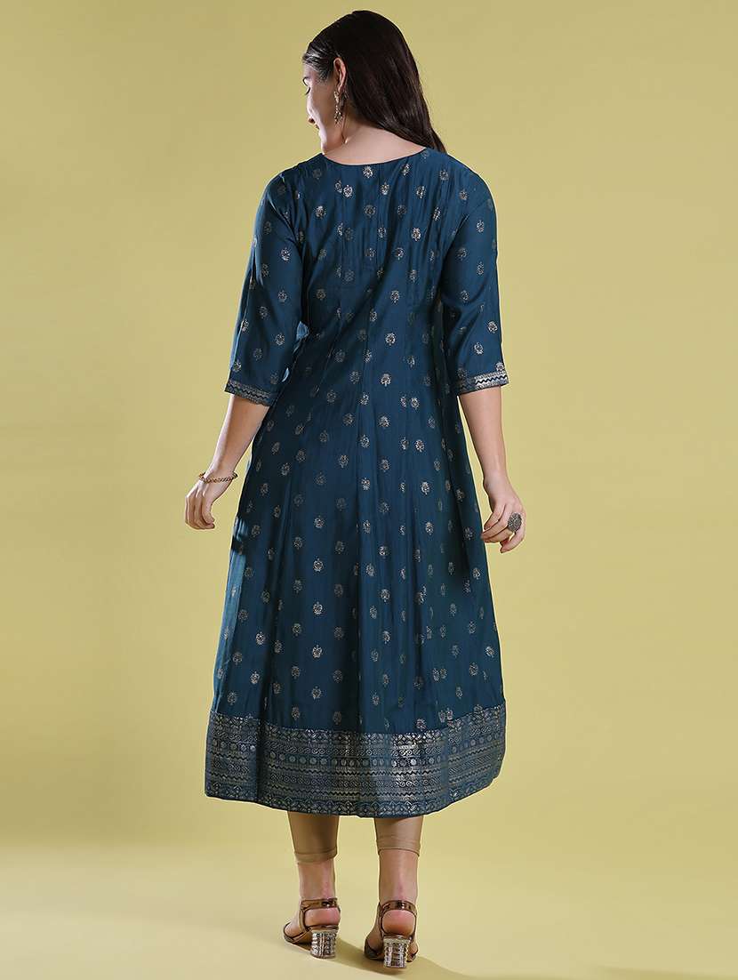 Women Printed Three Quarter Sleeve Anarkali Kurta - 22515452 -  Standard Image - 4