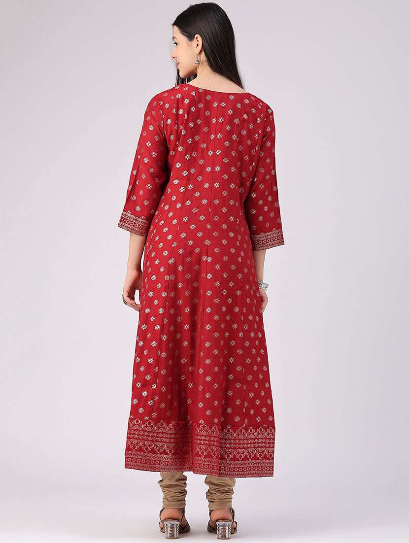 Women Printed Three Quarter Sleeve Anarkali Kurta - 22515454 -  Standard Image - 4