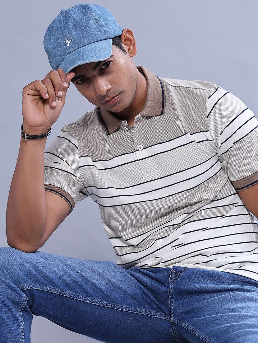 men striped short sleeve regular fit polo t-shirt