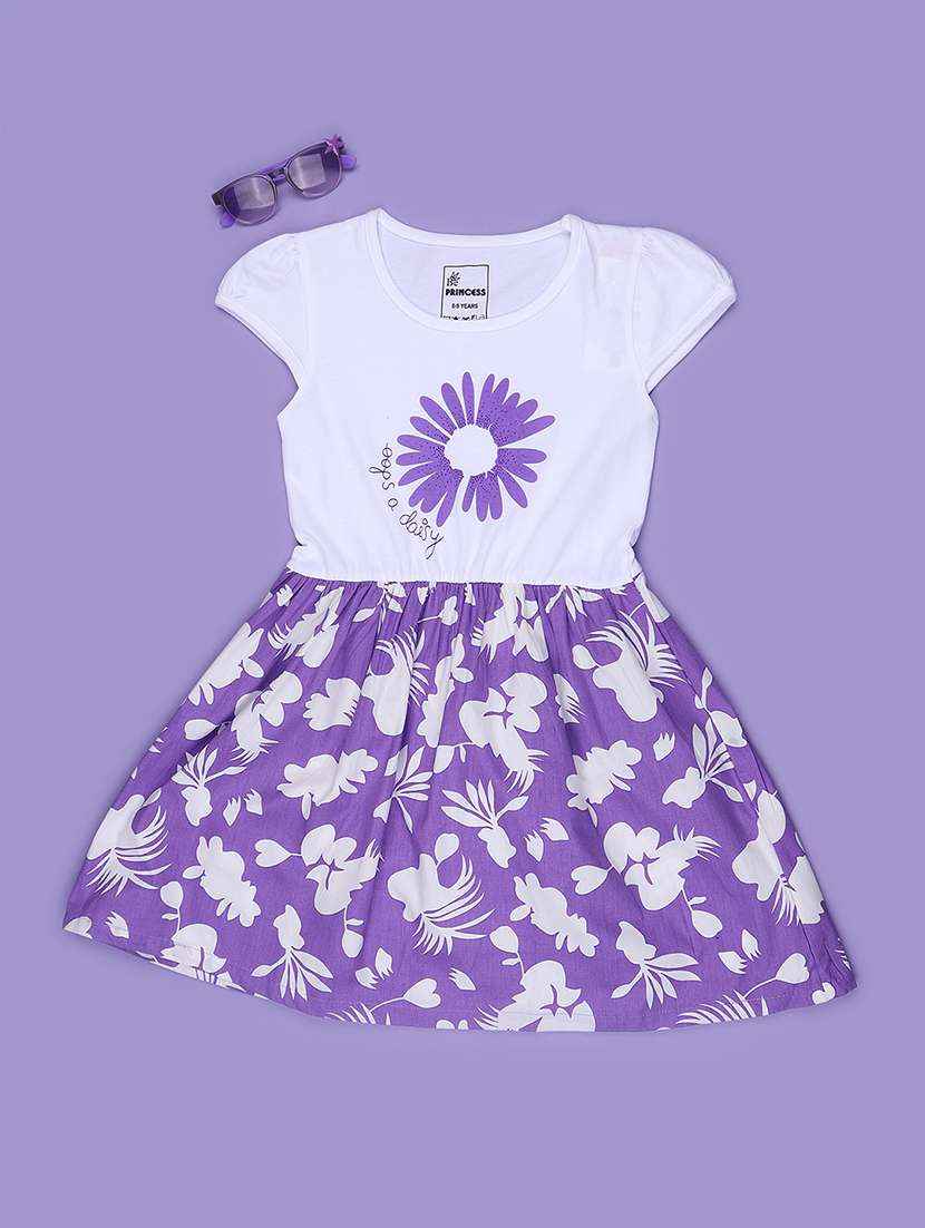 Girls Printed Cap Sleeves Regular Fit Frock - 22516408 -  Standard Image - 1