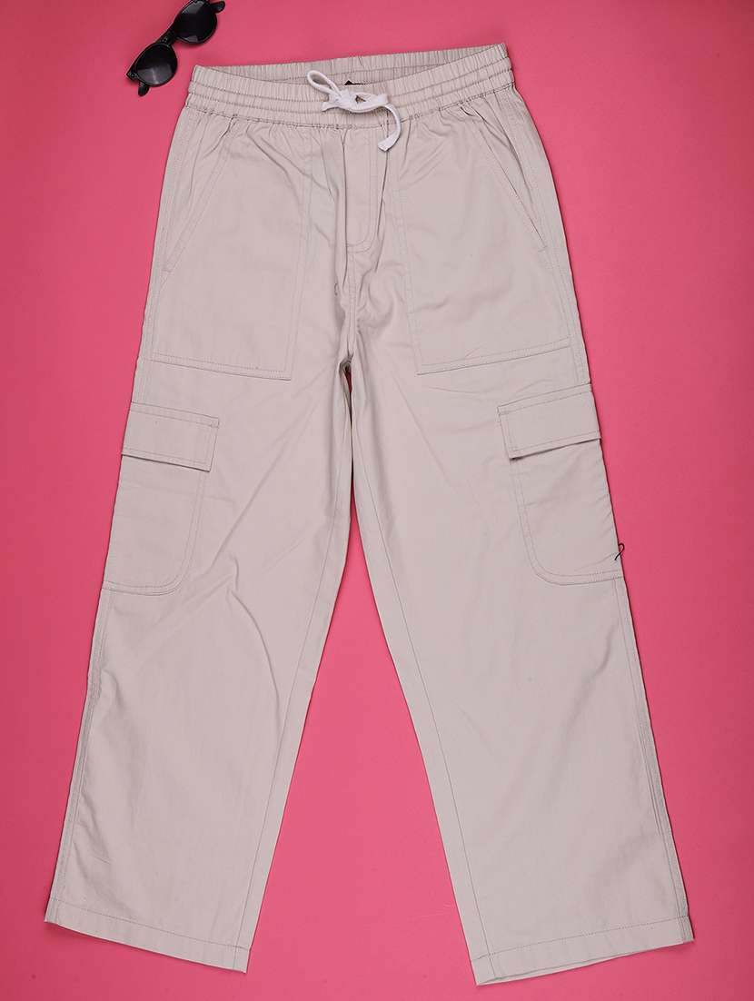 Girls Solid Mid Rise Regular Fit Cargo - 22516463 -  Standard Image - 1