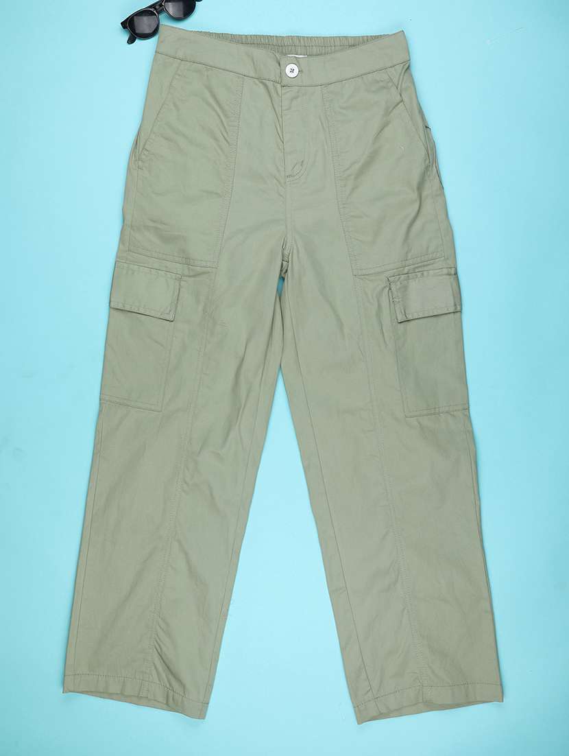 Girls Solid Mid Rise Regular Fit Cargo - 22516465 -  Standard Image - 1