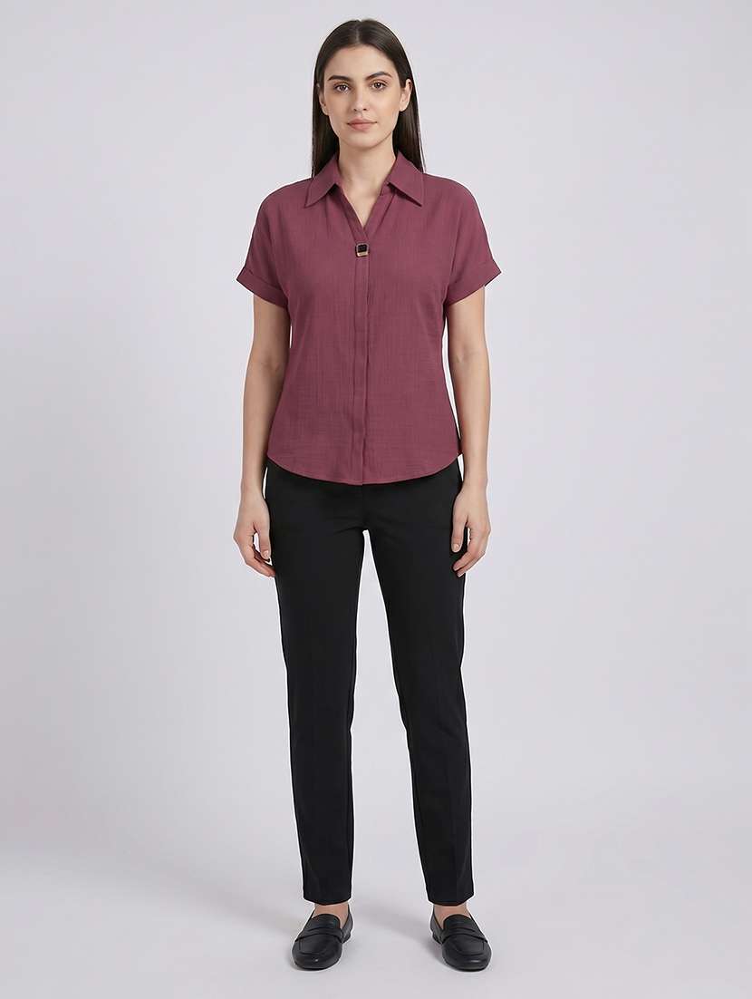 women solid short sleeves regular top - 22516587 -  Standard Image - 4