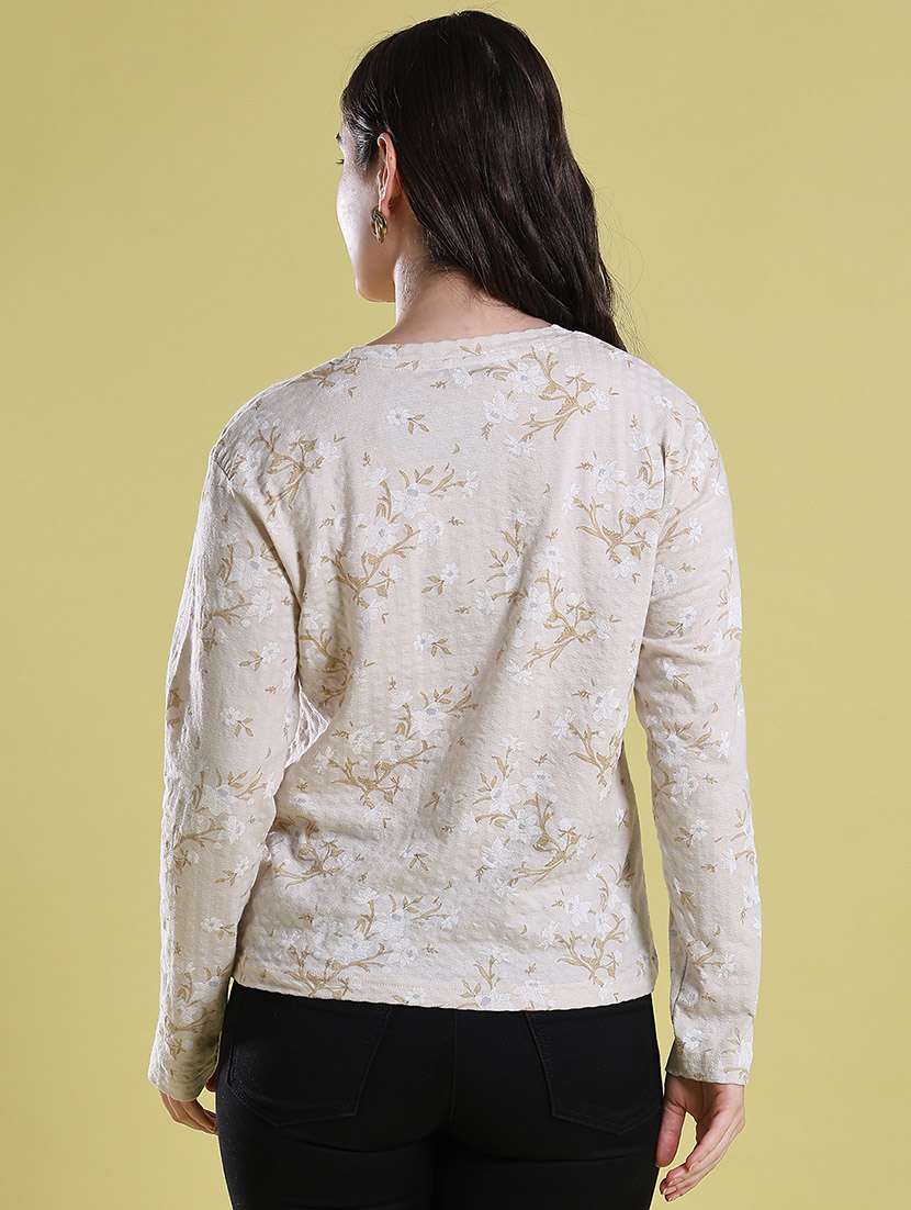 Women Self Design Long Sleeves Regular Fit T-shirt - 22516604 -  Standard Image - 4