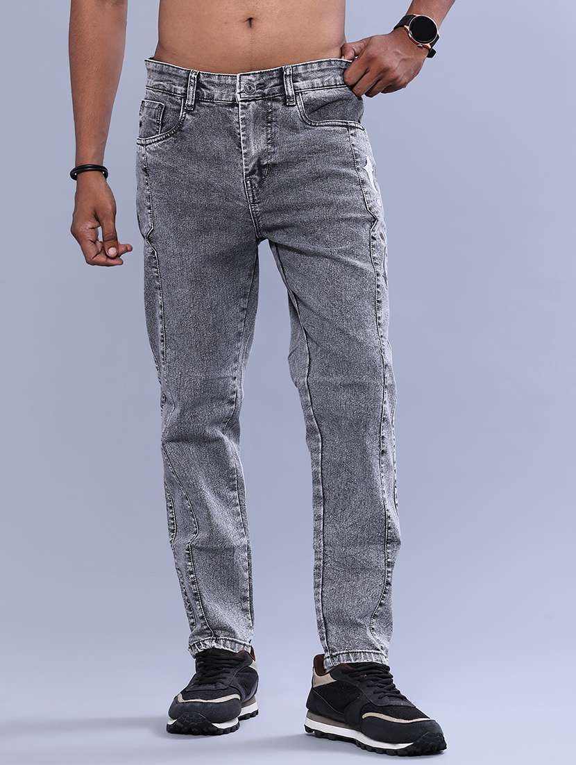 men washed mid rise full length slim fit jeans