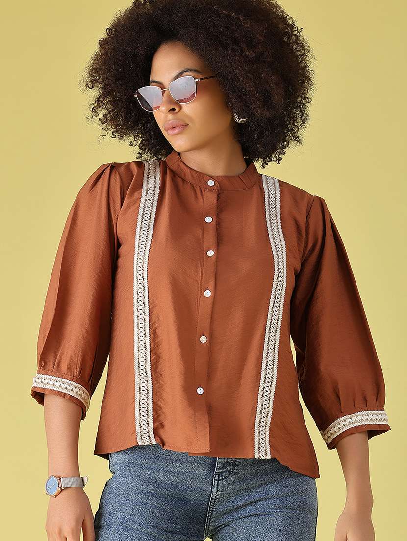 women solid with work three quarter sleeves regular top