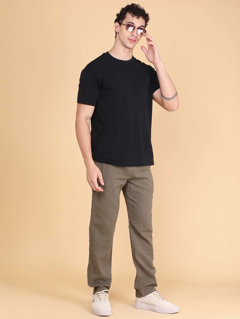 men self design mid rise flat front casual trouser