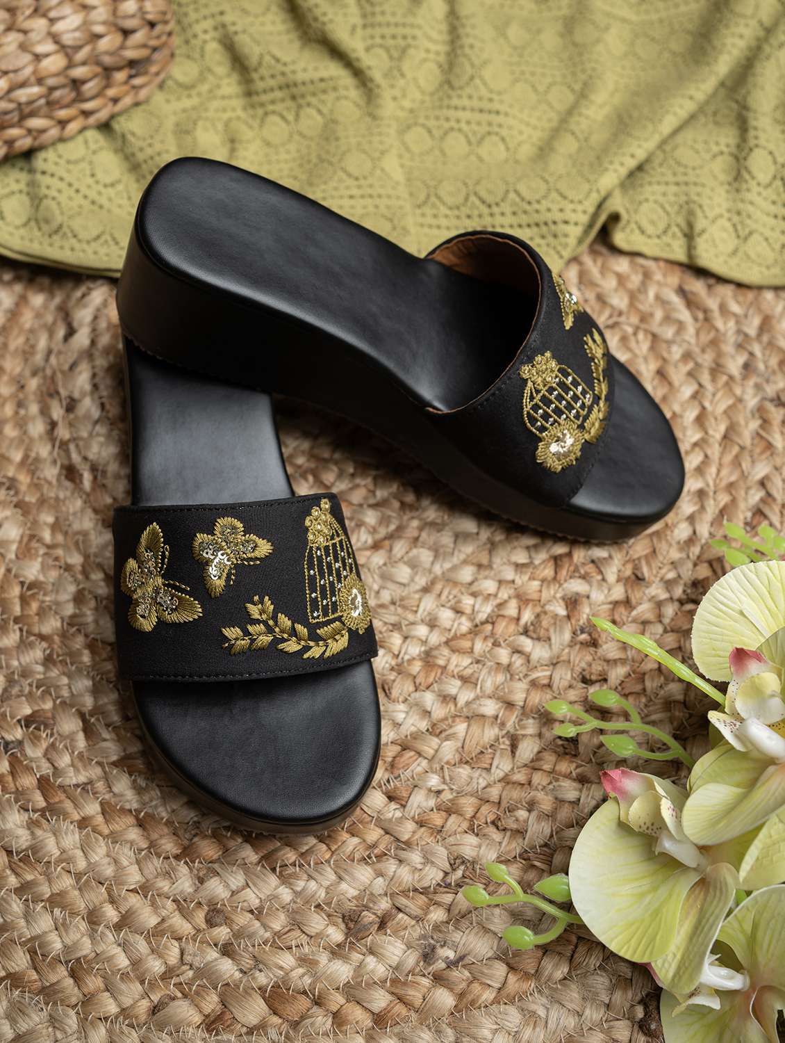 women embroidered slip on wedges - 22517756 -  Standard Image - 1