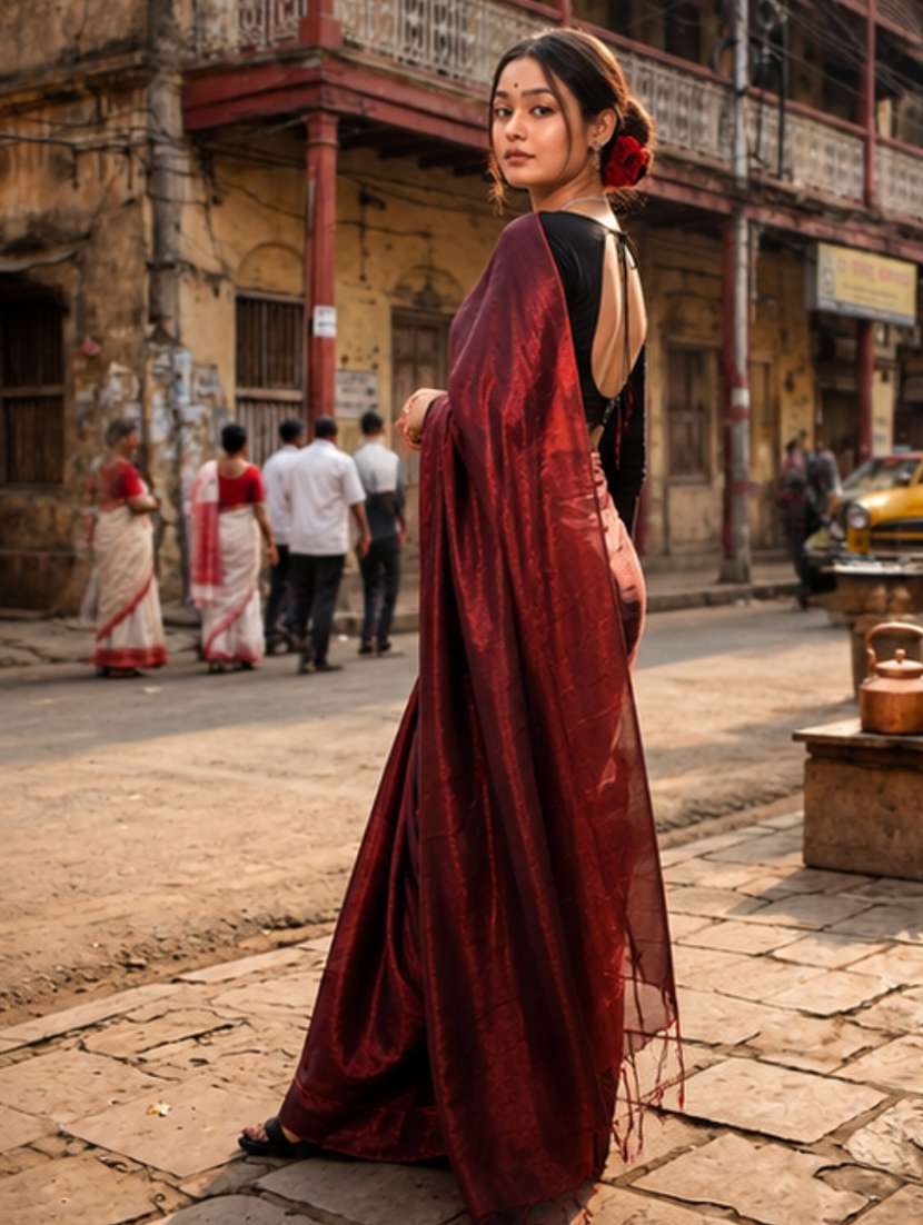 women solid plain saree with blouse - 22517786 -  Standard Image - 4