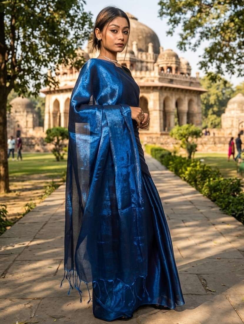 women solid plain saree with blouse - 22517787 -  Standard Image - 4