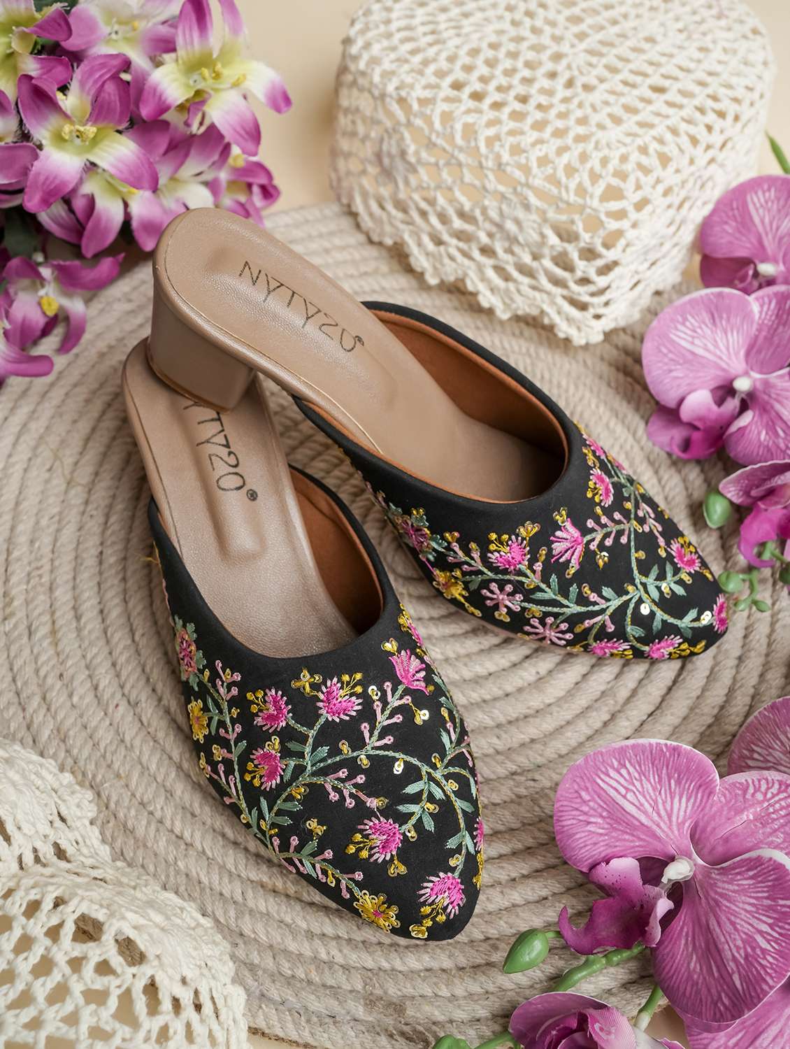 women embroidered slip on mules - 22517789 -  Standard Image - 1