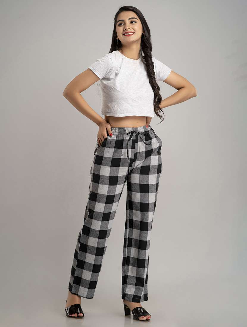 women checkered mid rise straight palazzo - 22517899 -  Standard Image - 4