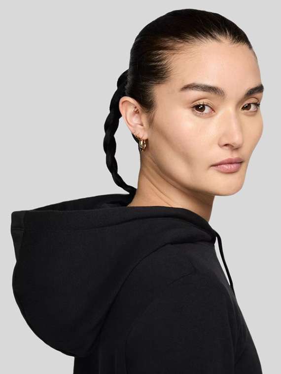 women solid long sleeves hooded sweatshirt - 22517906 -  Standard Image - 1