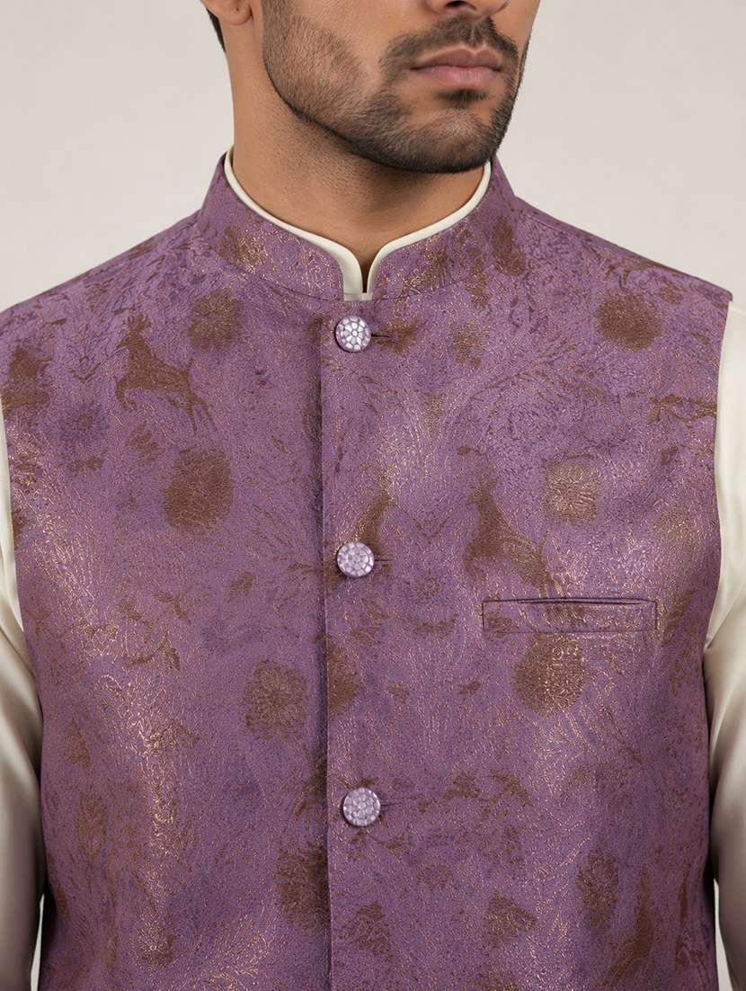 men self design mandarin neck nehru jacket - 22517925 -  Standard Image - 1