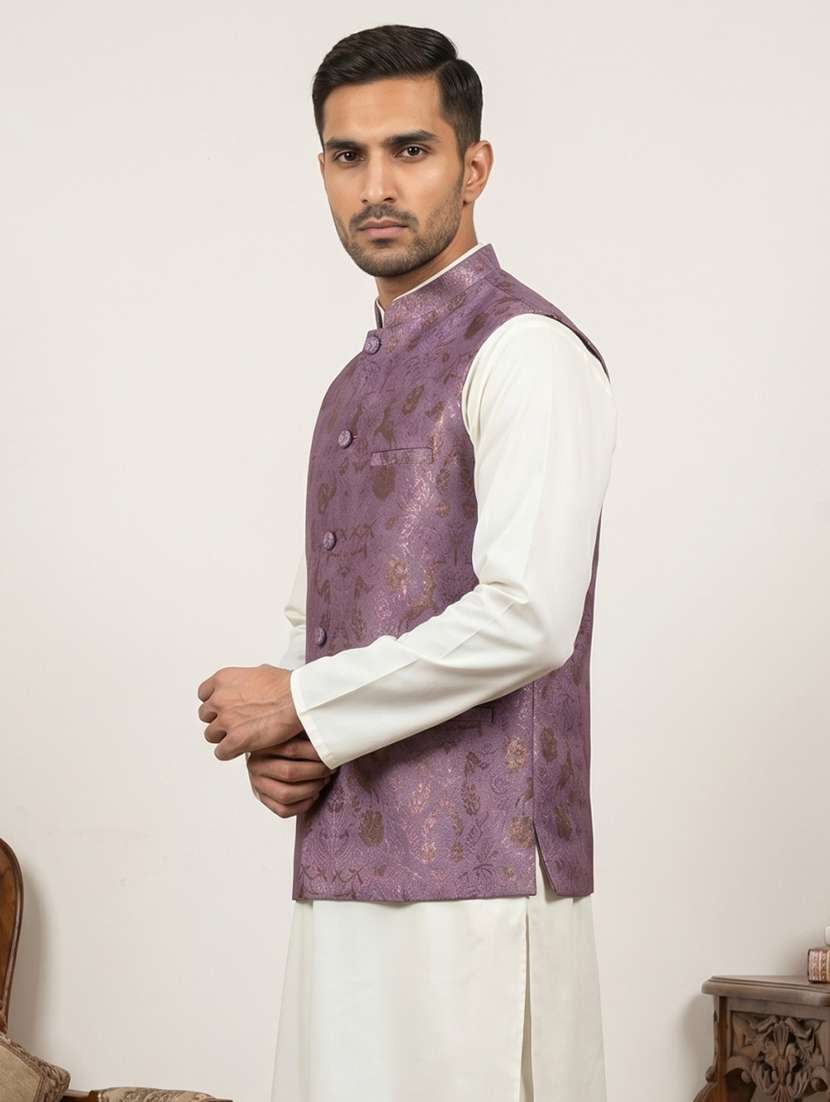 men self design mandarin neck nehru jacket - 22517925 -  Standard Image - 4