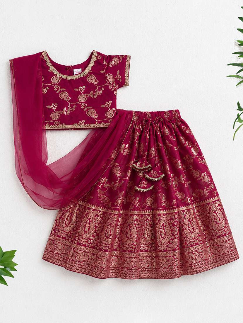 girls self design short sleeve lehenga choli set - 22518176 -  Standard Image - 1