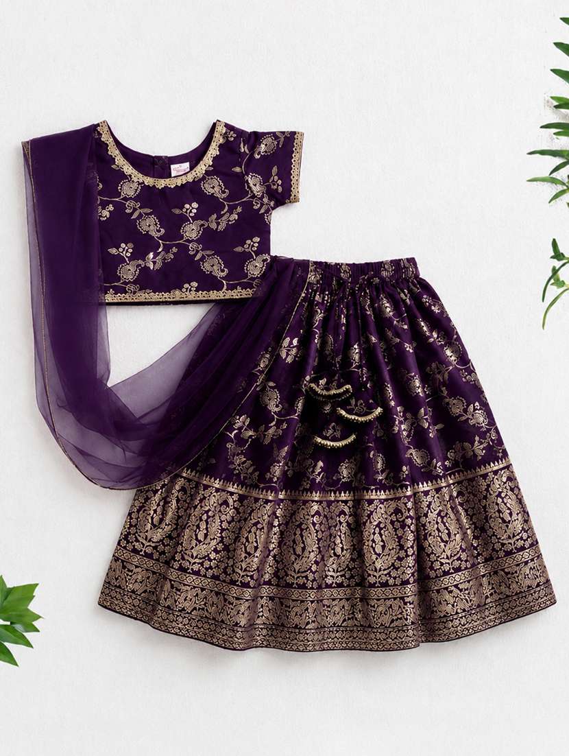 girls self design short sleeve lehenga choli set - 22518177 -  Standard Image - 1