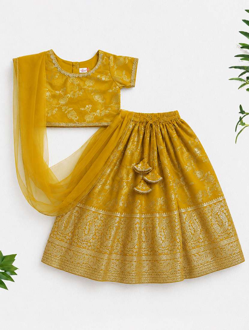 girls self design short sleeve lehenga choli set - 22518178 -  Standard Image - 1