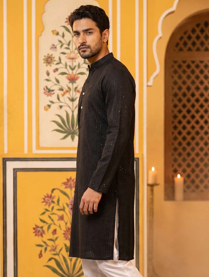 Men Embroidered Mandarin Neck Long Kurta - 22518244 -  Standard Image - 4