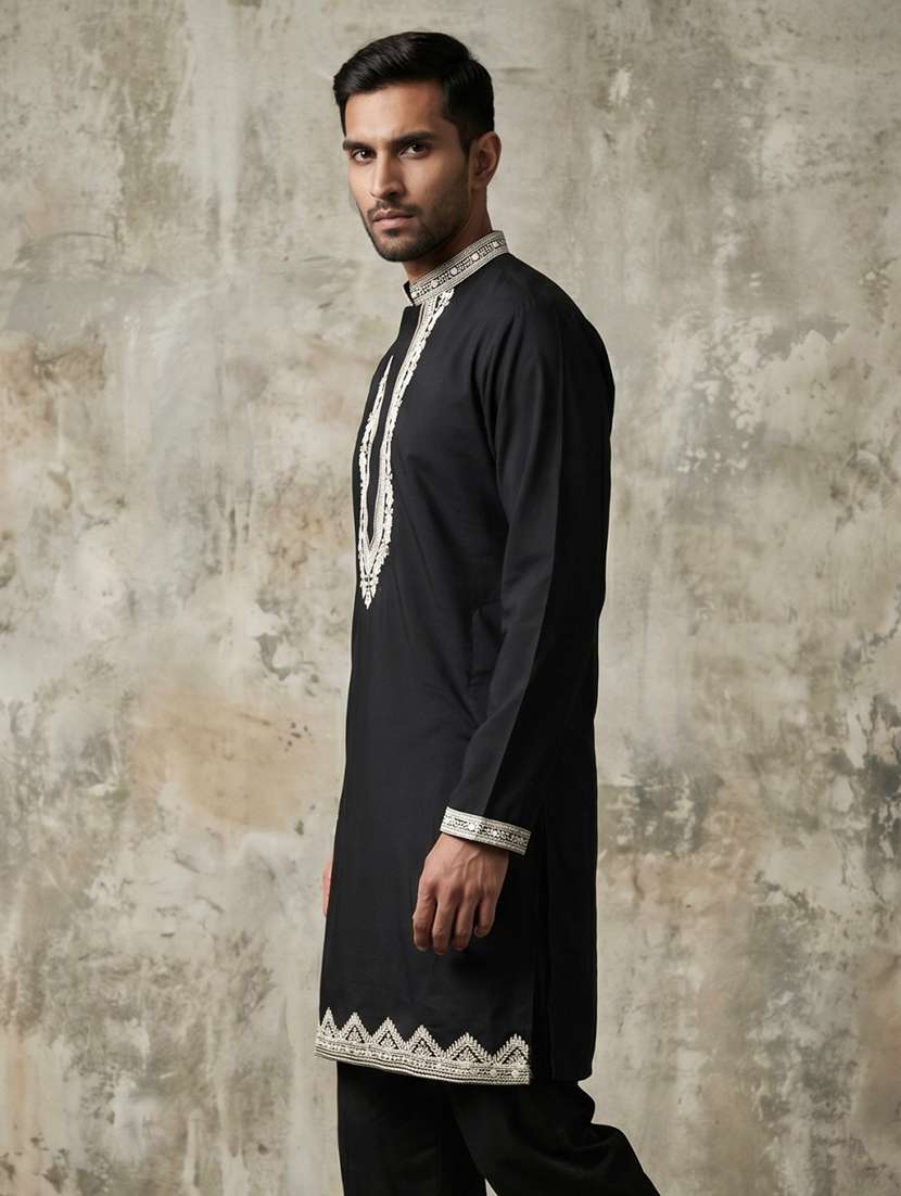 Men Embroidered Mandarin Neck Long Kurta - 22518252 -  Standard Image - 4
