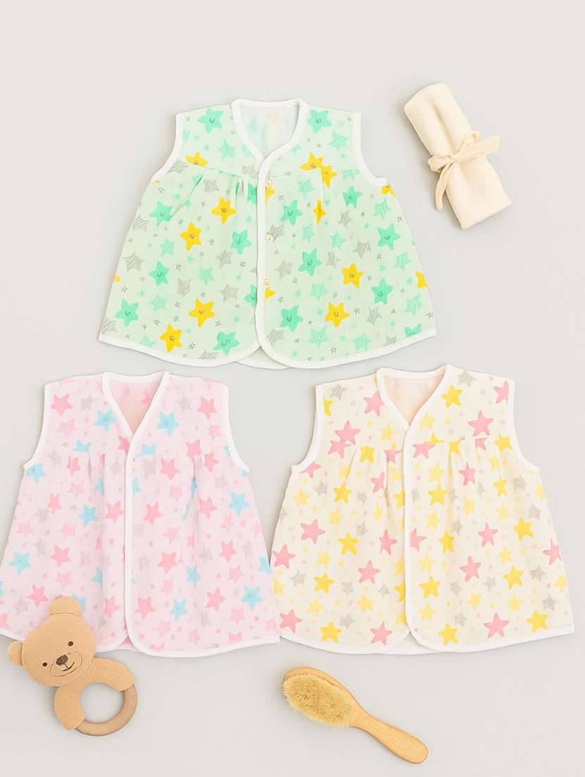 kids pack of 3 printed sleeveless jhabla - 22518282 -  Standard Image - 1