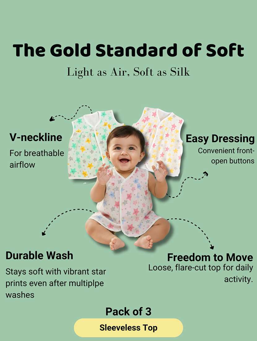kids pack of 3 printed sleeveless jhabla - 22518282 -  Standard Image - 4