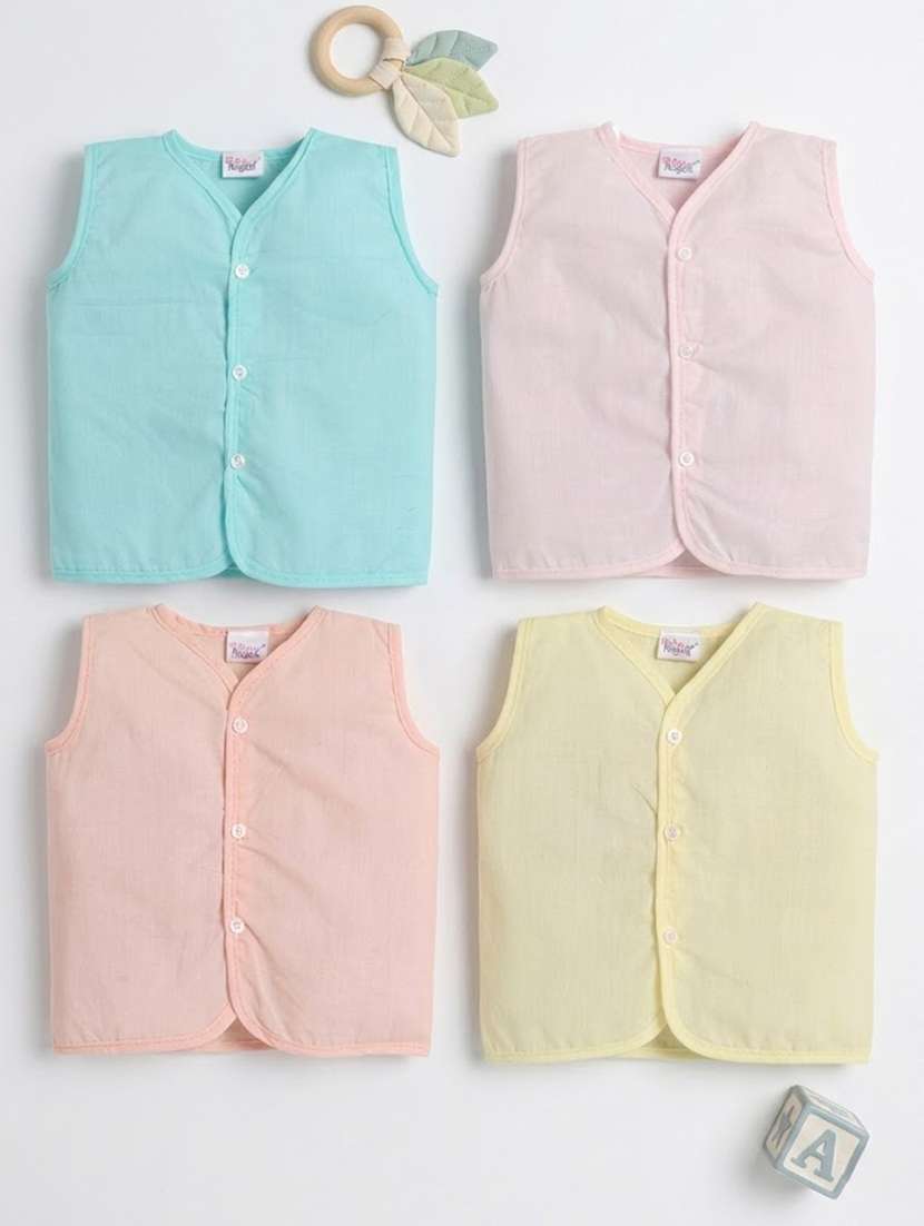 kids pack of 4 solid sleeveless jhabla - 22518283 -  Standard Image - 1