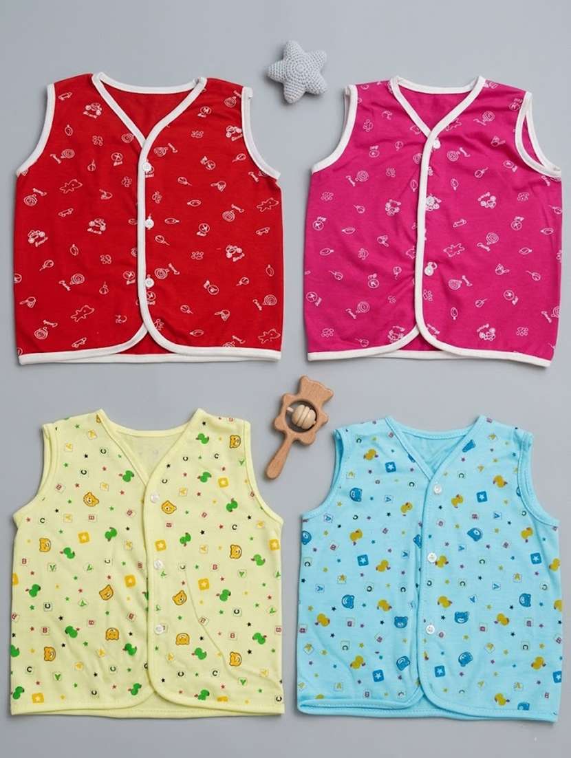 kids pack of 4 printed sleeveless jhabla - 22518285 -  Standard Image - 1