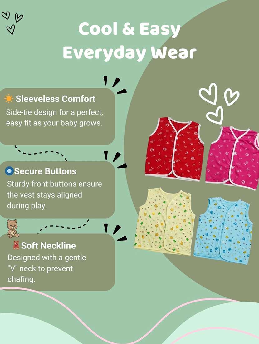 kids pack of 4 printed sleeveless jhabla - 22518285 -  Standard Image - 4