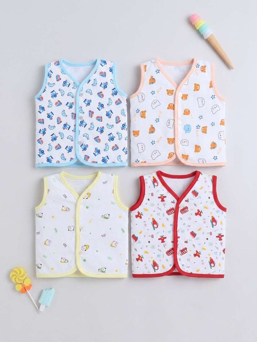 kids pack of 4 printed sleeveless jhabla - 22518286 -  Standard Image - 1