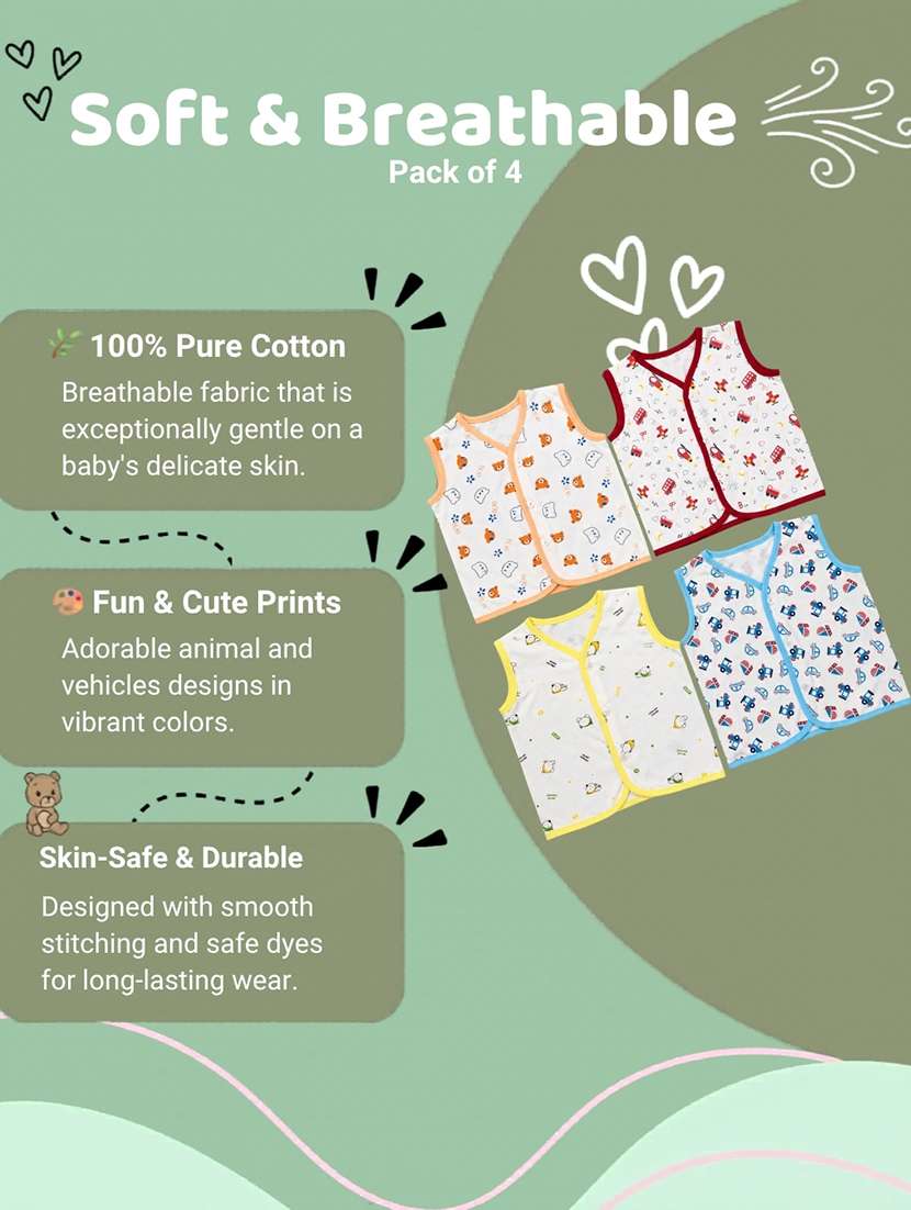kids pack of 4 printed sleeveless jhabla - 22518286 -  Standard Image - 4
