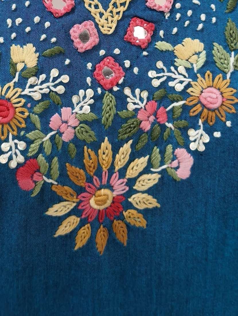 women embroidered three quarter sleeve straight kurta - 22518295 -  Standard Image - 1