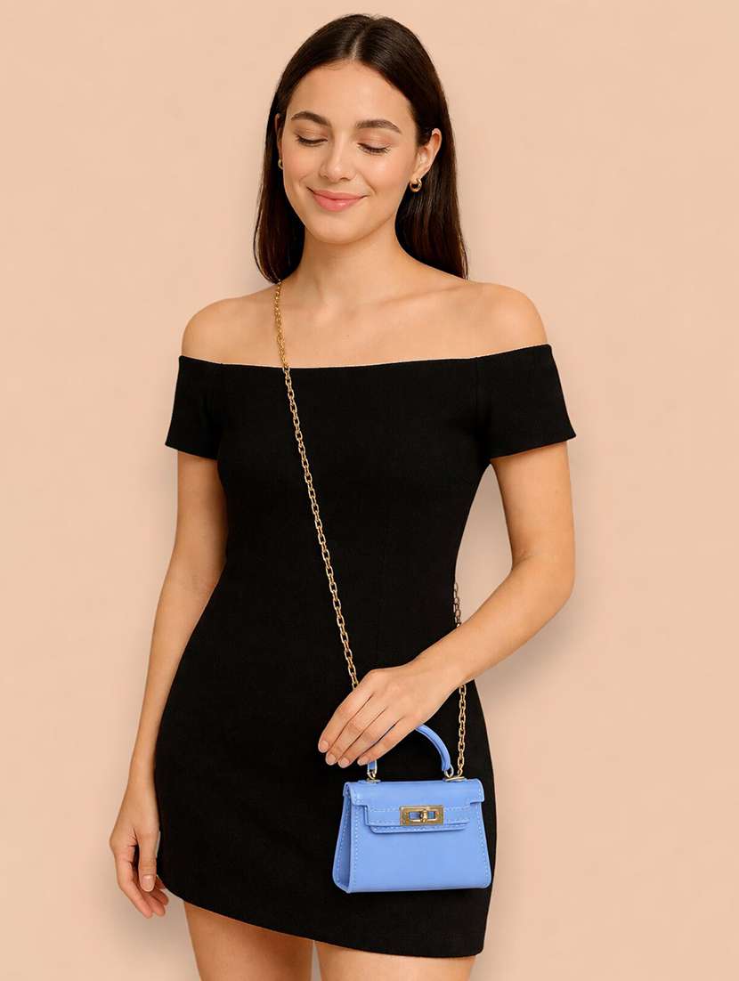 haute handles blue glossy patent mini top handle sling bag - 22518300 -  Standard Image - 4