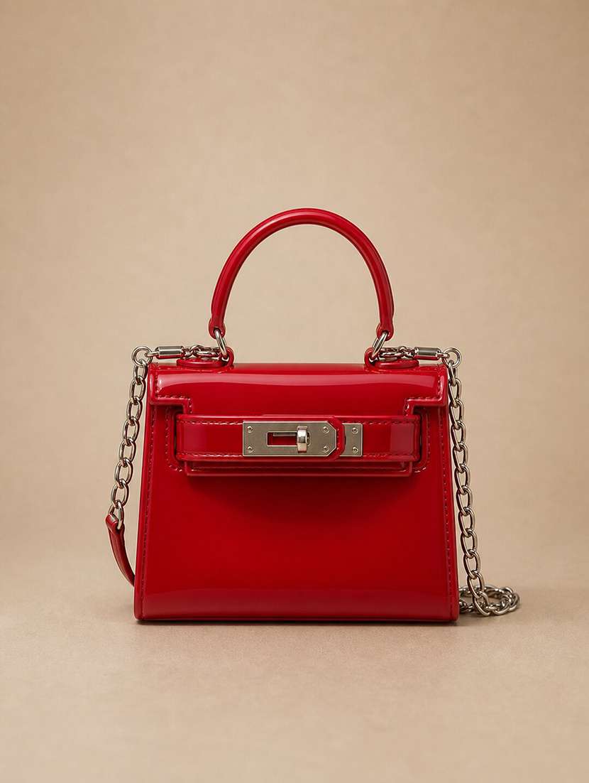 haute handles red glossy patent mini top handle sling bag