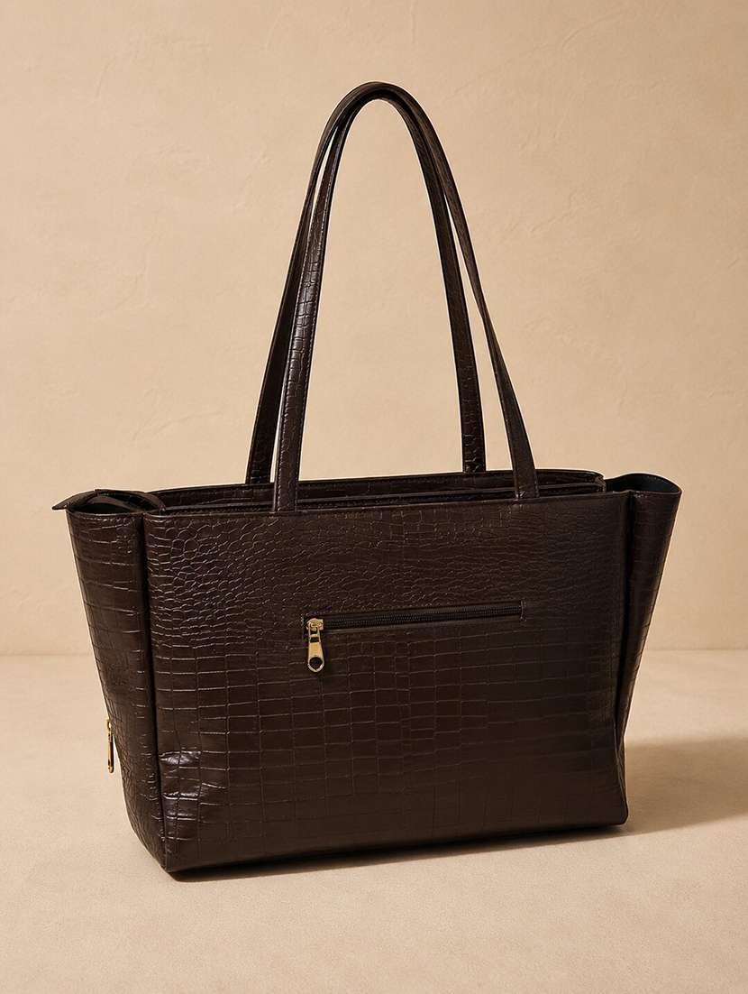 brown leatherette textured tote bag with scarf detail - 22518307 -  Standard Image - 1