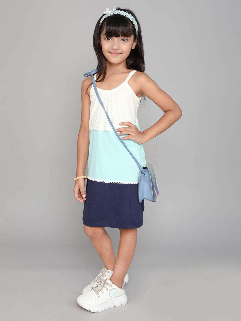girls colourblocked shoulder strap a-line dress