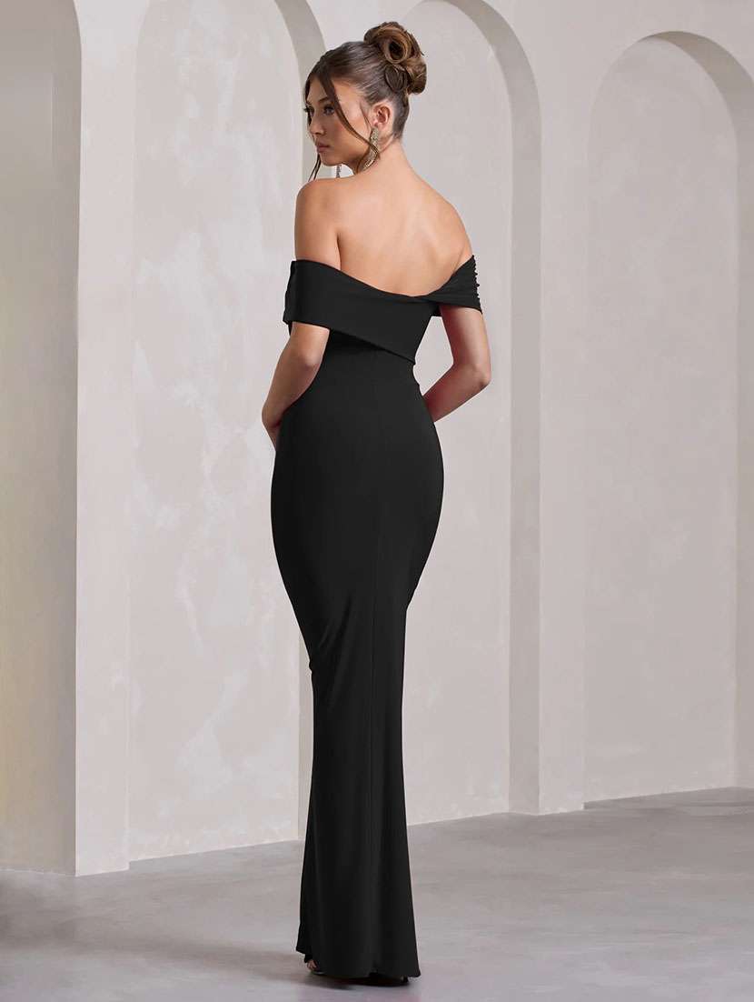 women solid off shoulder high slit dress - 22518347 -  Standard Image - 4