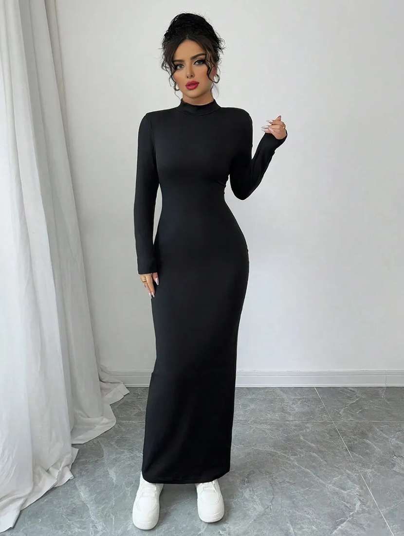 women solid high neck bodycon dress - 22518355 -  Standard Image - 1