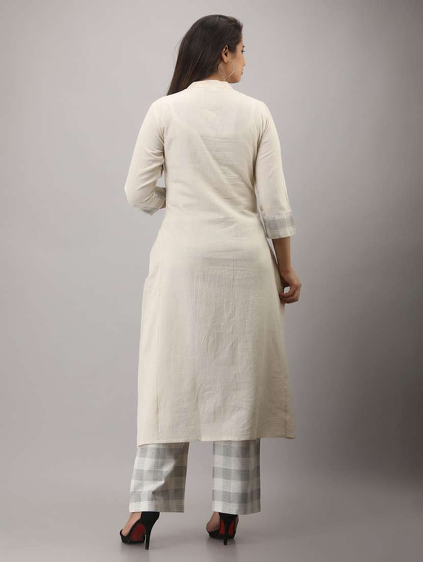 women solid three quarter sleeve kurta pant set - 22518395 -  Standard Image - 4