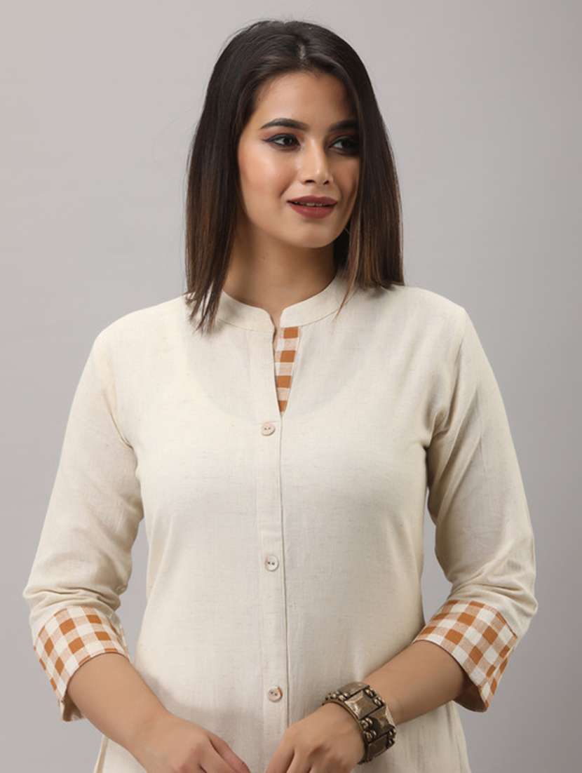 women solid three quarter sleeve kurta pant set - 22518396 -  Standard Image - 1