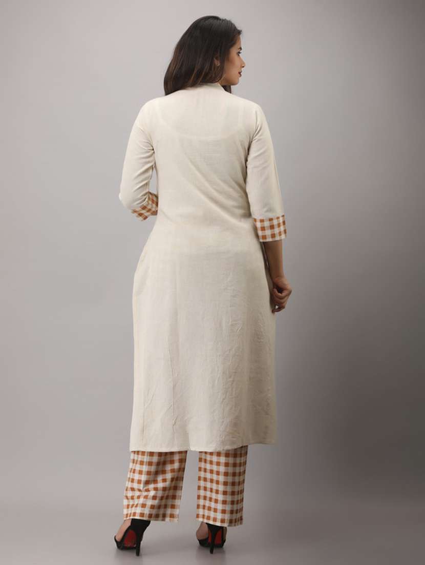 women solid three quarter sleeve kurta pant set - 22518396 -  Standard Image - 4