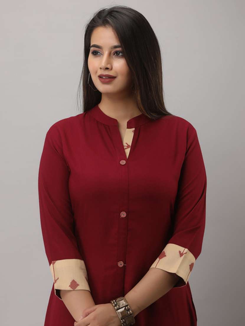 women solid three quarter sleeve kurta pant set - 22518397 -  Standard Image - 1