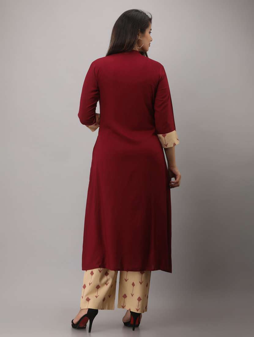 women solid three quarter sleeve kurta pant set - 22518397 -  Standard Image - 4
