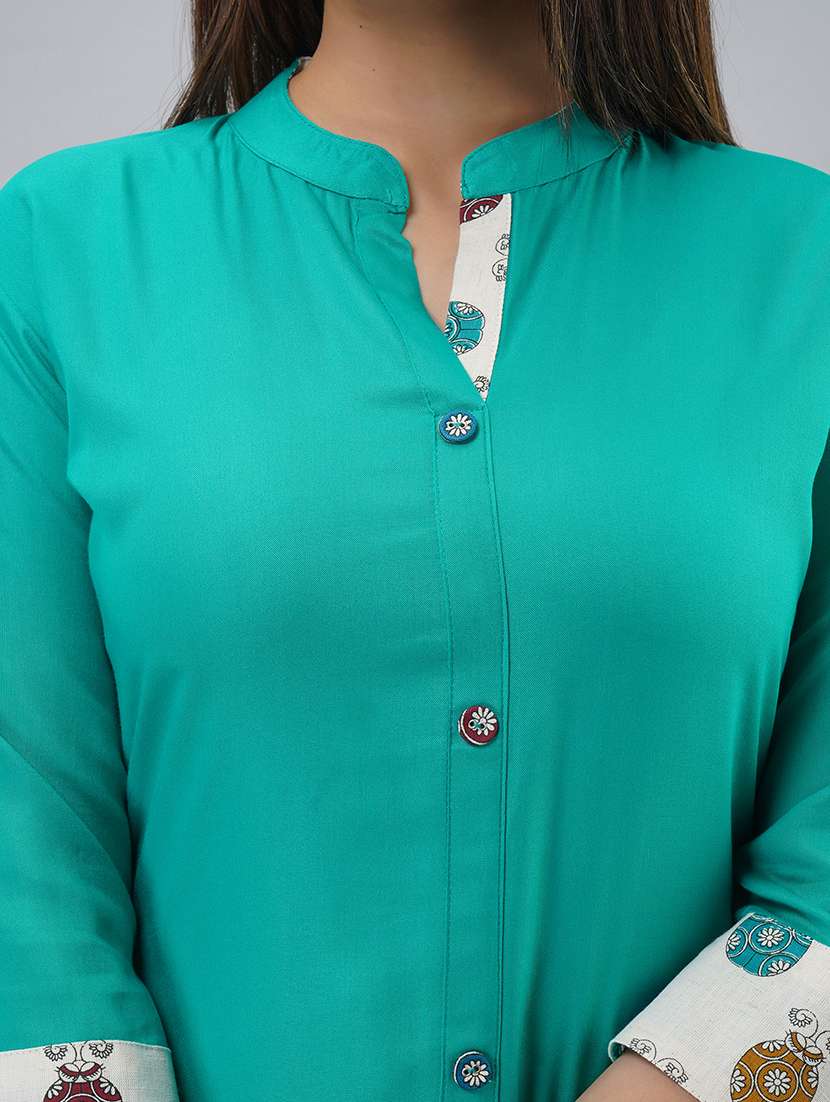 women solid three quarter sleeve kurta pant set - 22518398 -  Standard Image - 1