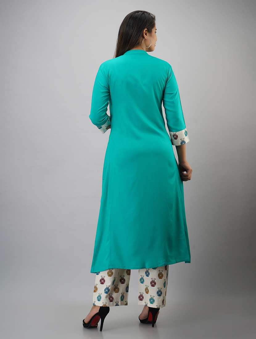 women solid three quarter sleeve kurta pant set - 22518398 -  Standard Image - 4