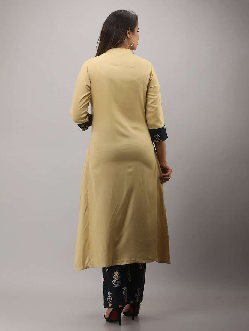 women solid three quarter sleeve kurta pant set - 22518400 -  Standard Image - 4